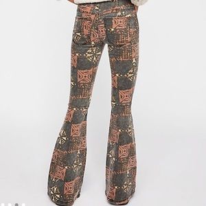 Free People Printed Penny Pull-On Flare Jeans